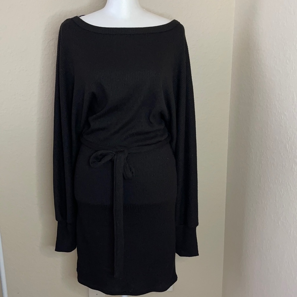 Revamped long sleeve sweater wrap belted dress M